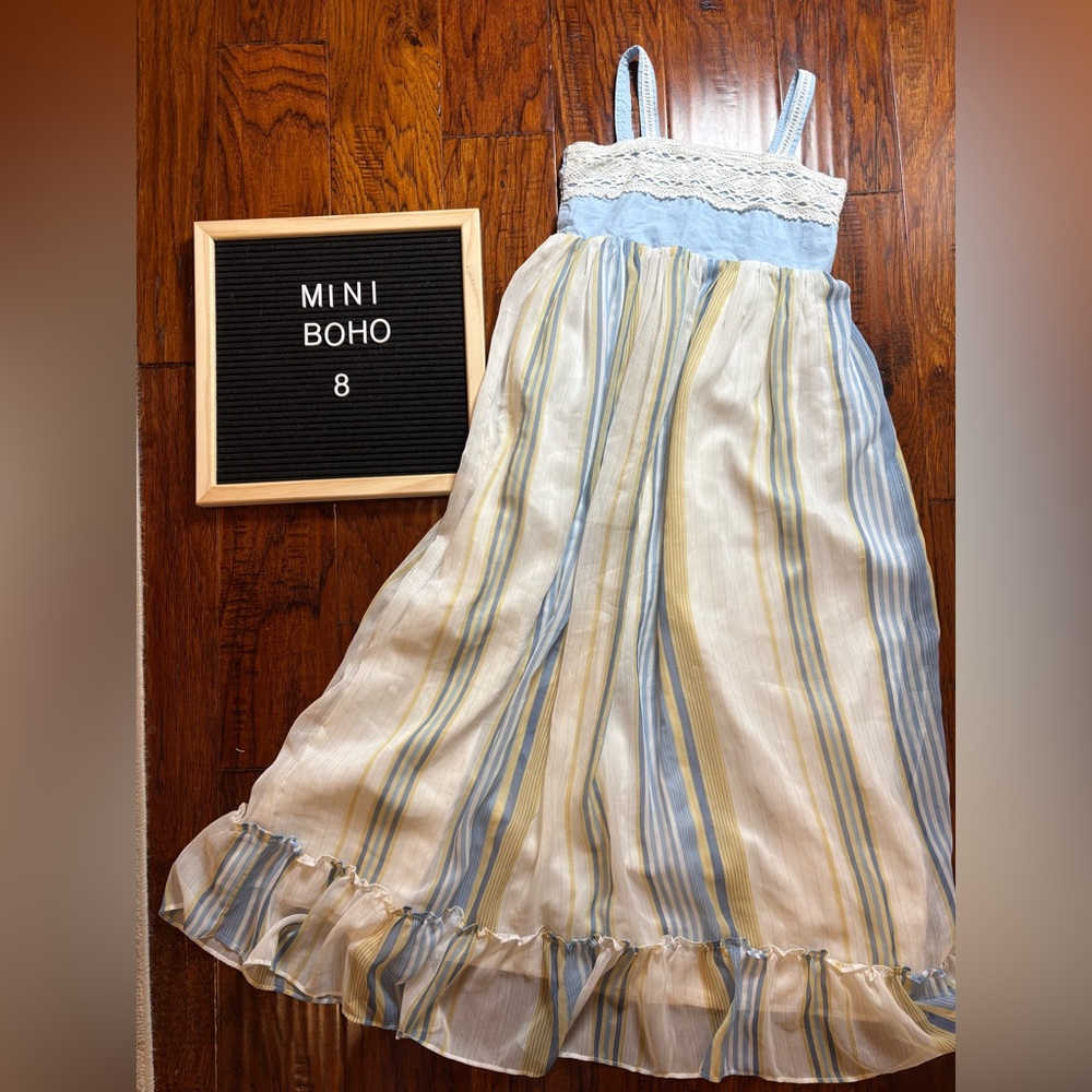 Mini Boho Striped Maxi Dress with Lace Detail